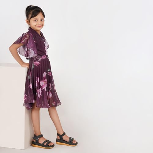 ANMOL CREATIONS Girls Floral Print Party Dress, Black with White Flowers, Short Sleeve, Knee Length (in, Age, 7 Years, 8 Years, Purple) - Image 4