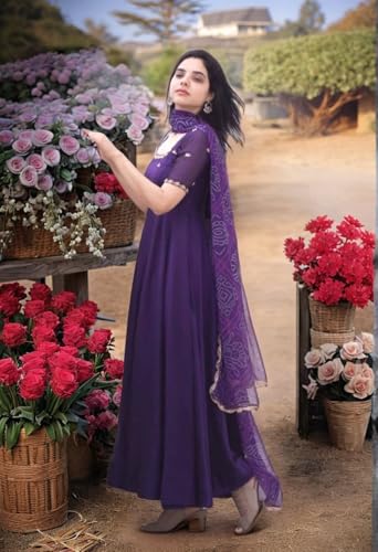 GoSriKi Women's Rayon Viscose Anarkali Embroidered Kurta with Pant & Dupatta (Gumsum Begani-VKS01-GS_XL_Begani_X-Large) - Image 6