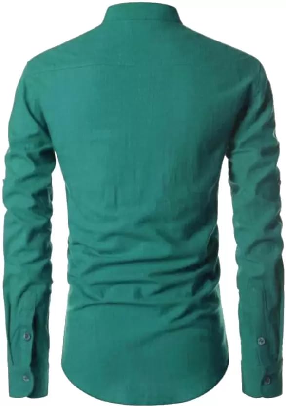 DEELMO Men's Cotton Blend Mandarin Collar Self One Design Full Sleeve Casual Short Kurta (Medium, Rama) - Image 5