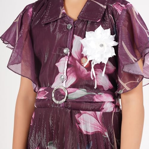 ANMOL CREATIONS Girls Floral Print Party Dress, Black with White Flowers, Short Sleeve, Knee Length (in, Age, 7 Years, 8 Years, Purple) - Image 7