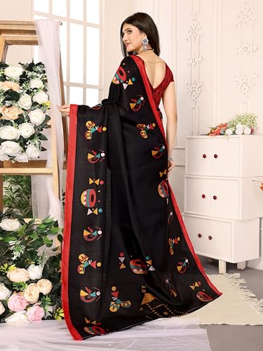 Yashika Women's Elegant Printed Art Silk Saree with Matching Blouse Material-Perfect for Festive Special Occasions, Exquisite Design and Vibrant Colors (AZ-YS-P1-DHOLKI-Parent_Black) - Image 5