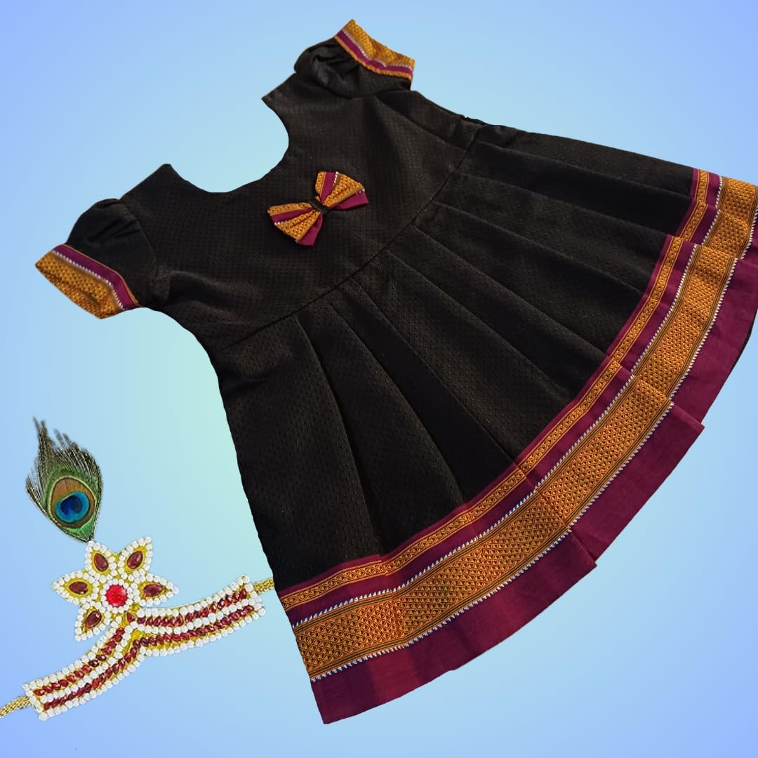 Mom and Me Baby Girls' Black Khan Dress Traditional Elegant Frock for Ages 0-5 Years| Perfect for Makar Sankranti, Pongal, Pedda Panduga, Baby Shower (in, Age, 6 Months, 12 Months, Regular, Black) - Image 5