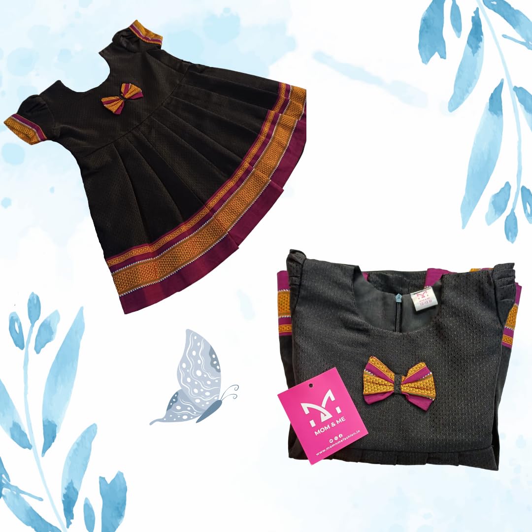 Mom and Me Baby Girls' Black Khan Dress Traditional Elegant Frock for Ages 0-5 Years| Perfect for Makar Sankranti, Pongal, Pedda Panduga, Baby Shower (in, Age, 6 Months, 12 Months, Regular, Black) - Image 3