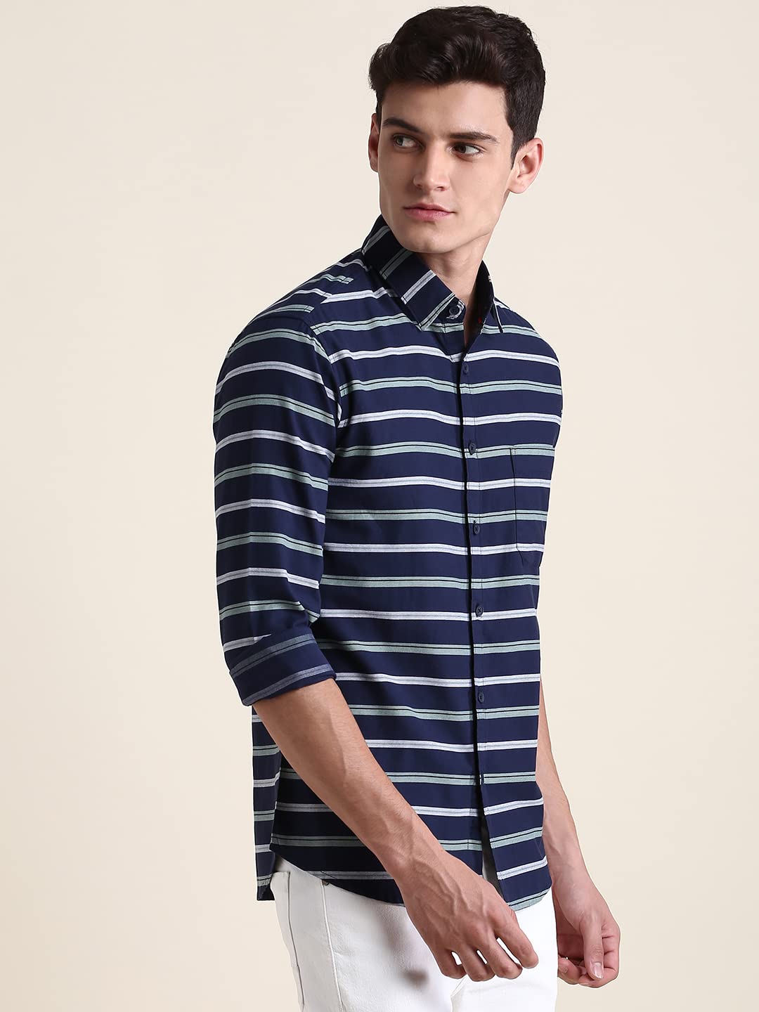Dennis Lingo Men's Navy Striped Slim Fit Casual Shirt - Image 4