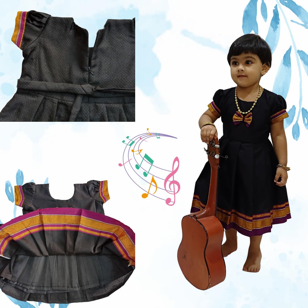 Mom and Me Baby Girls' Black Khan Dress Traditional Elegant Frock for Ages 0-5 Years| Perfect for Makar Sankranti, Pongal, Pedda Panduga, Baby Shower (in, Age, 6 Months, 12 Months, Regular, Black) - Image 4