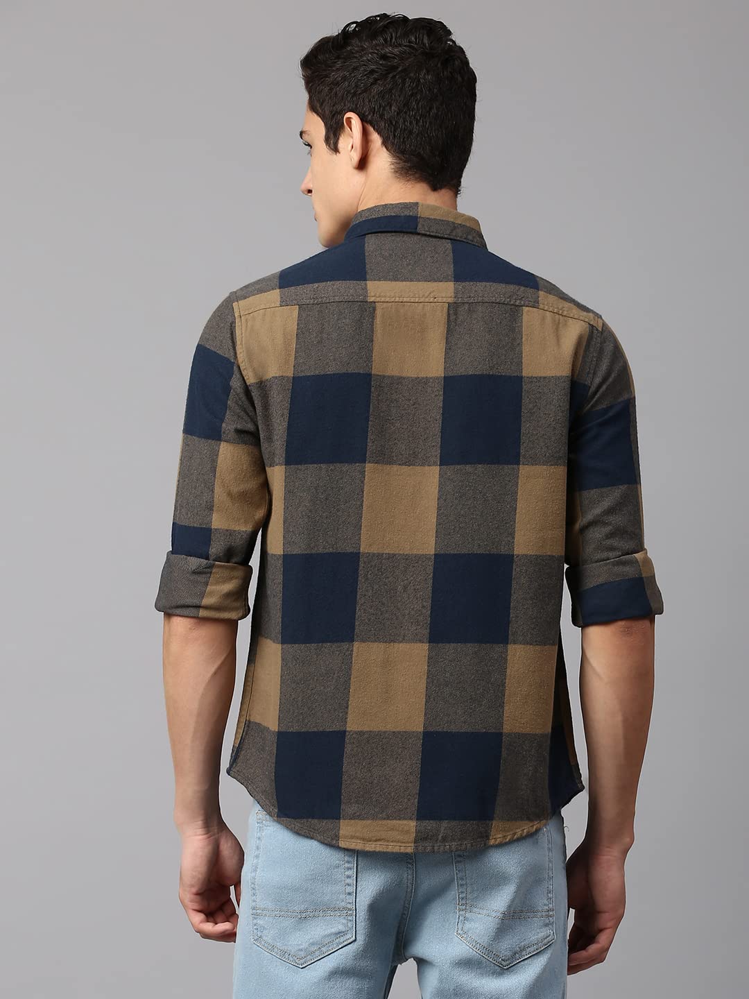 Dennis Lingo Men's Brown Checkered Slim Fit Cotton Casual Shirt (Medium) (Brown) - Image 3