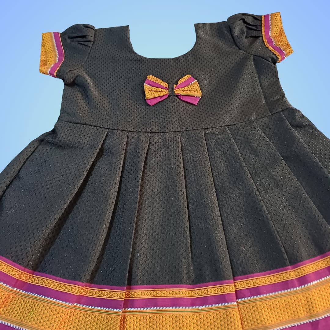 Mom and Me Baby Girls' Black Khan Dress Traditional Elegant Frock for Ages 0-5 Years| Perfect for Makar Sankranti, Pongal, Pedda Panduga, Baby Shower (in, Age, 6 Months, 12 Months, Regular, Black) - Image 6