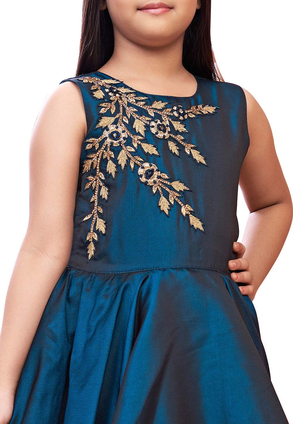 White Button Girl's Blue Foil A-Line Maxi Dress Gown (5-6 Years) - Image 3