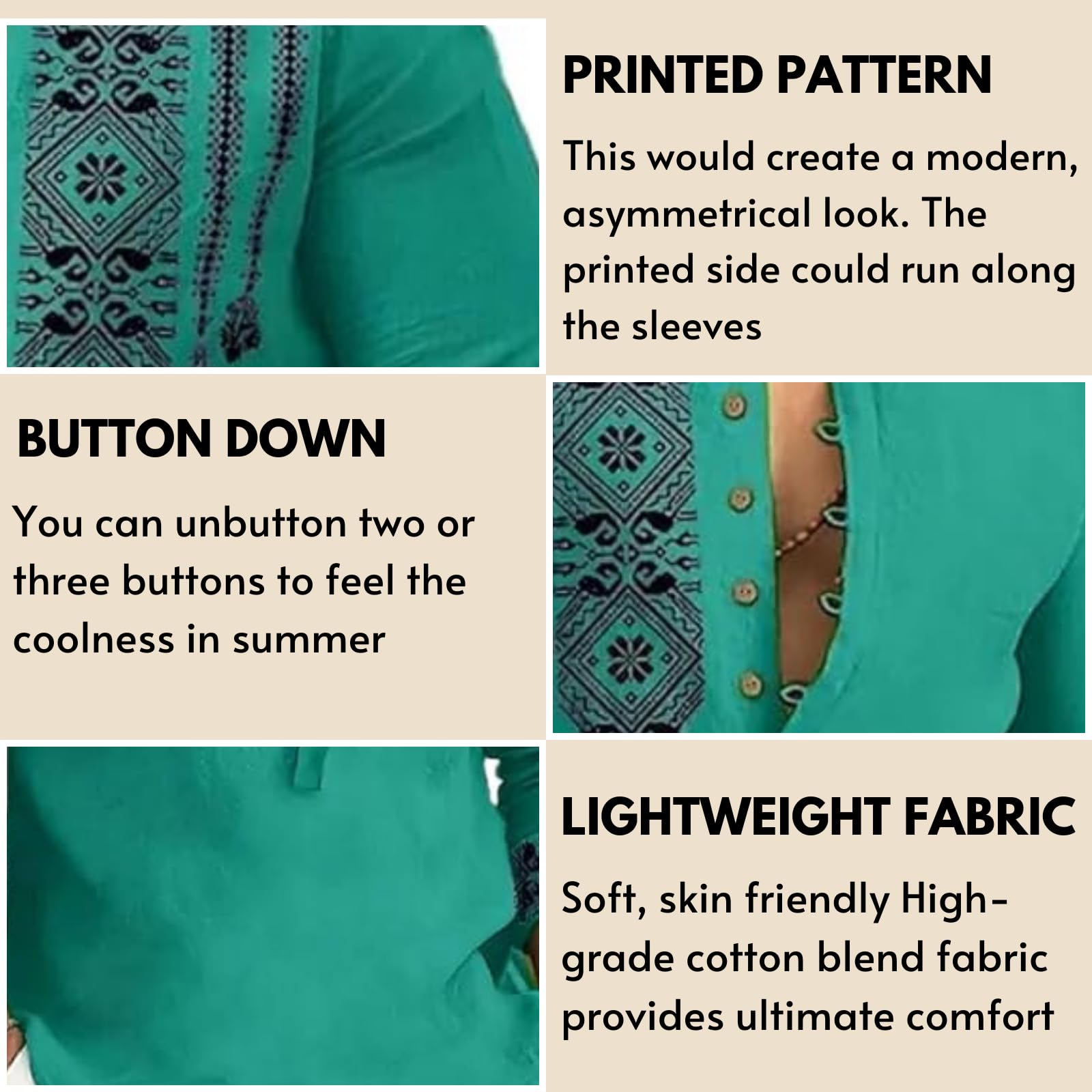 DEELMO Men's Cotton Blend Mandarin Collar Self One Design Full Sleeve Casual Short Kurta (Medium, Rama) - Image 7