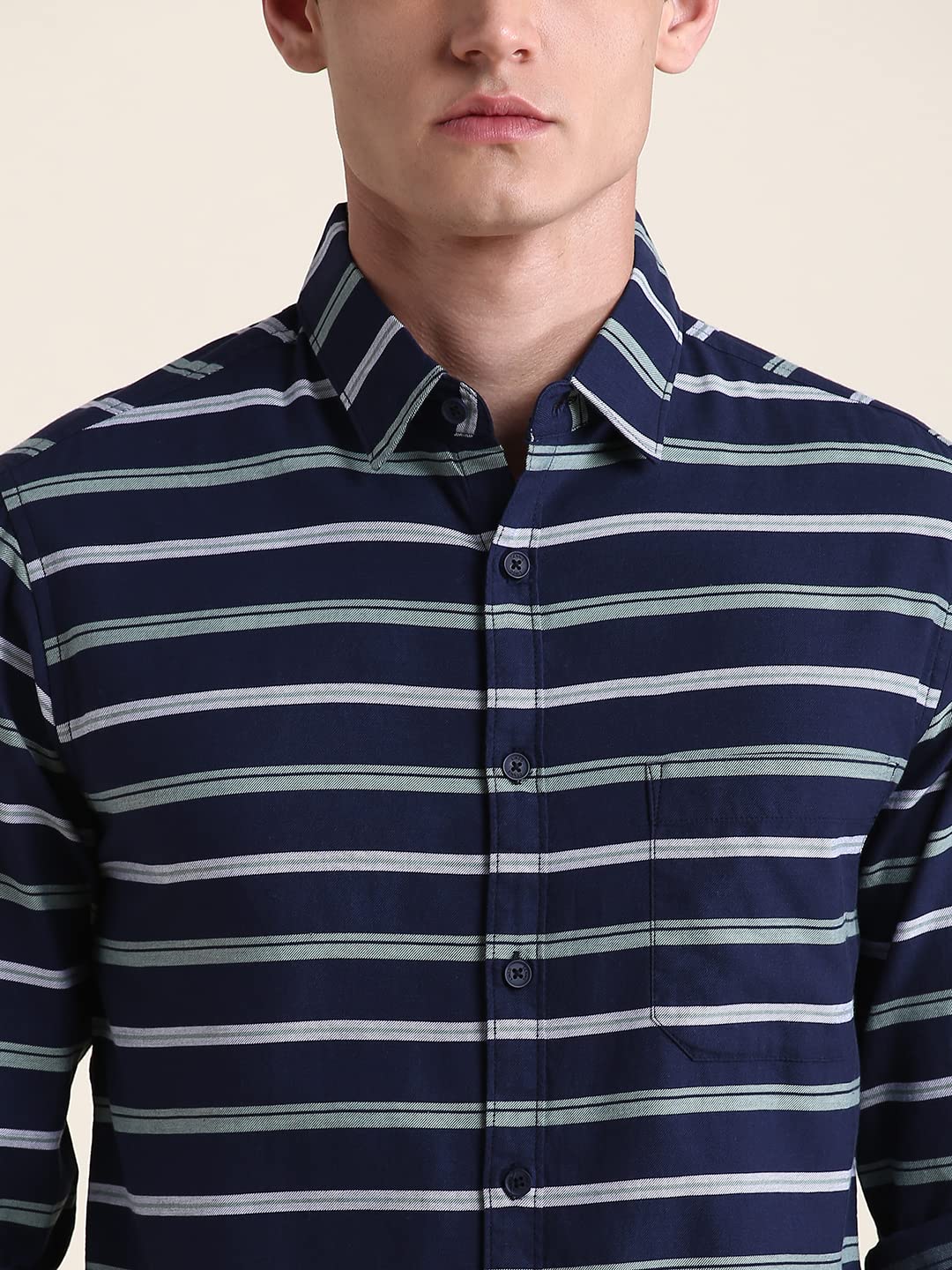 Dennis Lingo Men's Navy Striped Slim Fit Casual Shirt - Image 6
