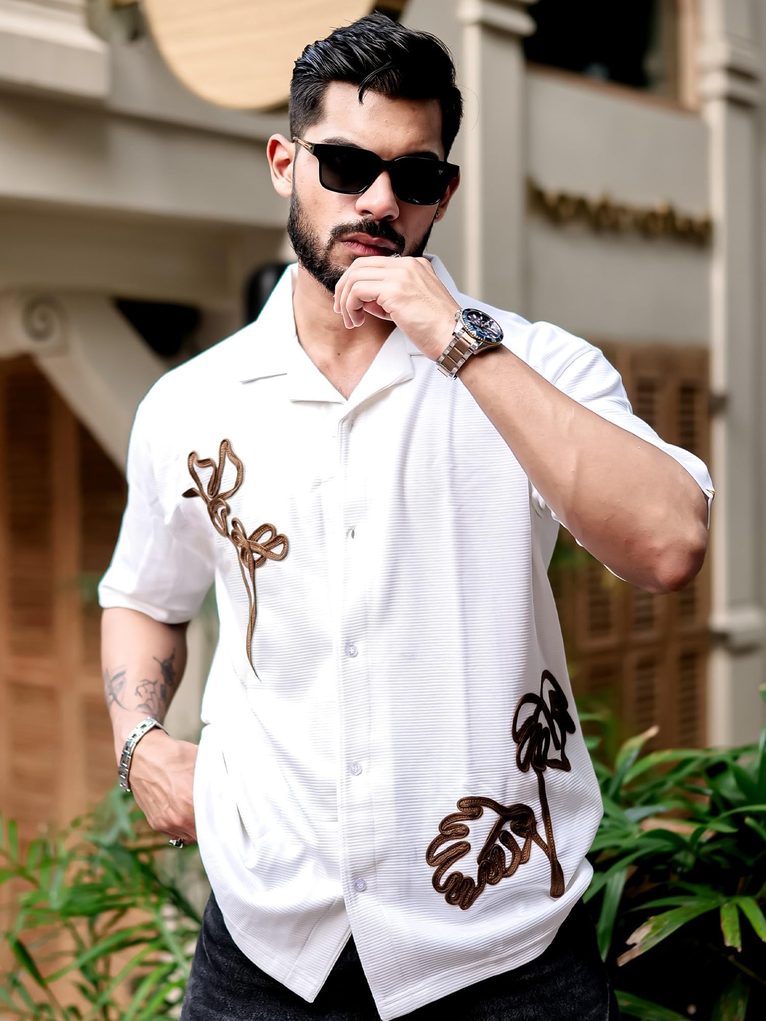 Maniac||Mens||Embroidery||Halfsleeve||Half||White||Cotton||Shirt - Image 7