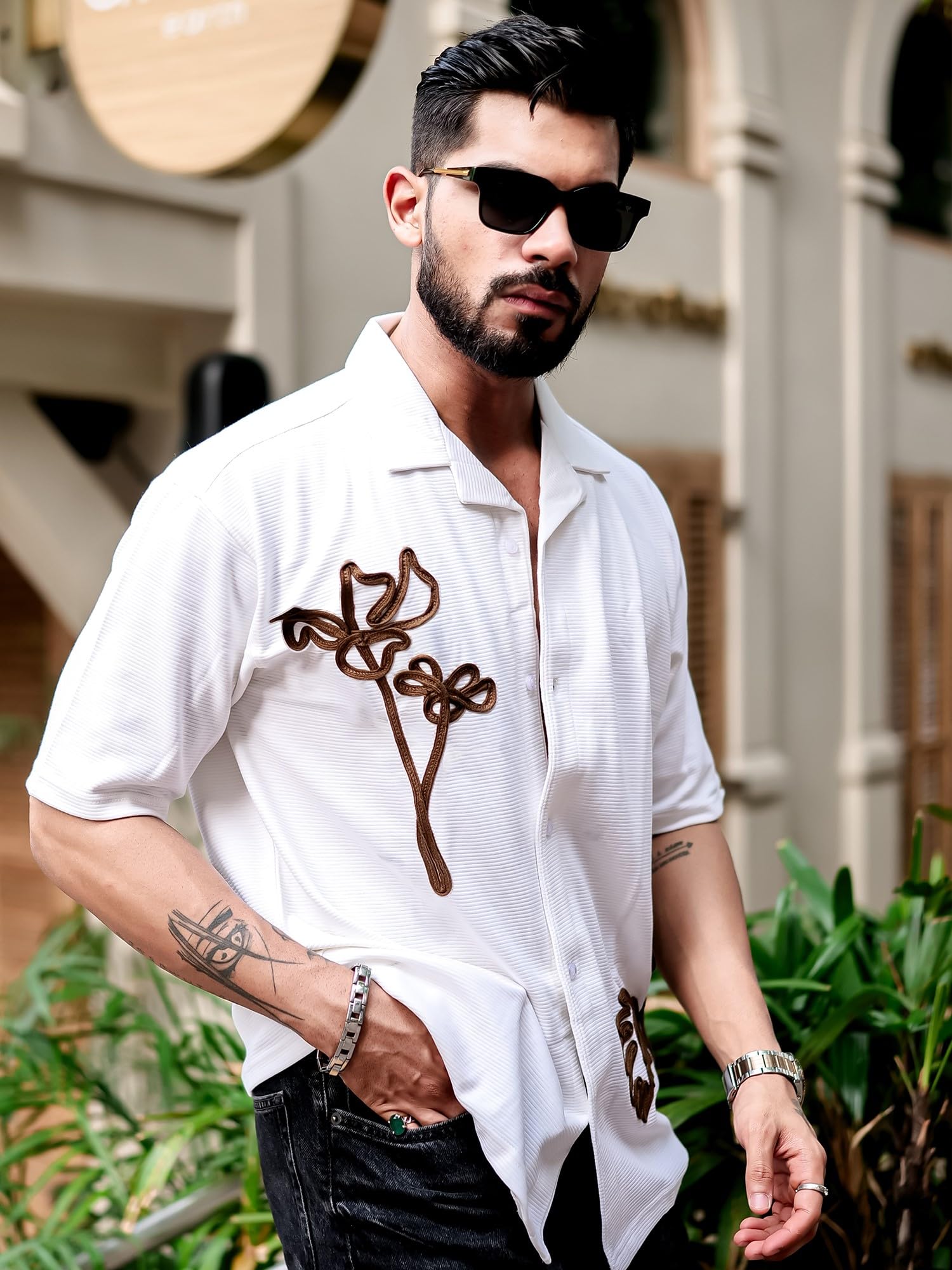 Maniac||Mens||Embroidery||Halfsleeve||Half||White||Cotton||Shirt - Image 6