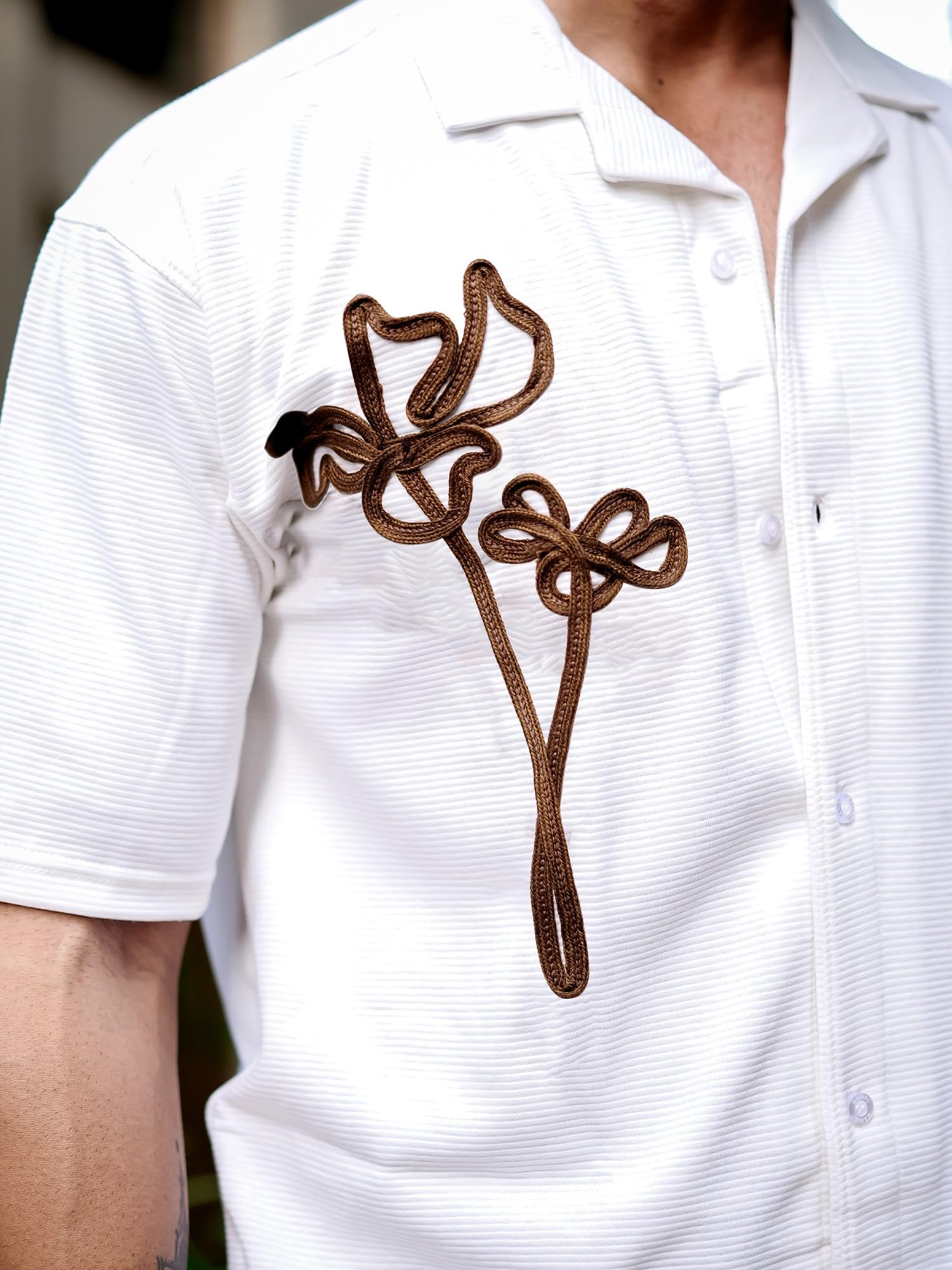 Maniac||Mens||Embroidery||Halfsleeve||Half||White||Cotton||Shirt - Image 4