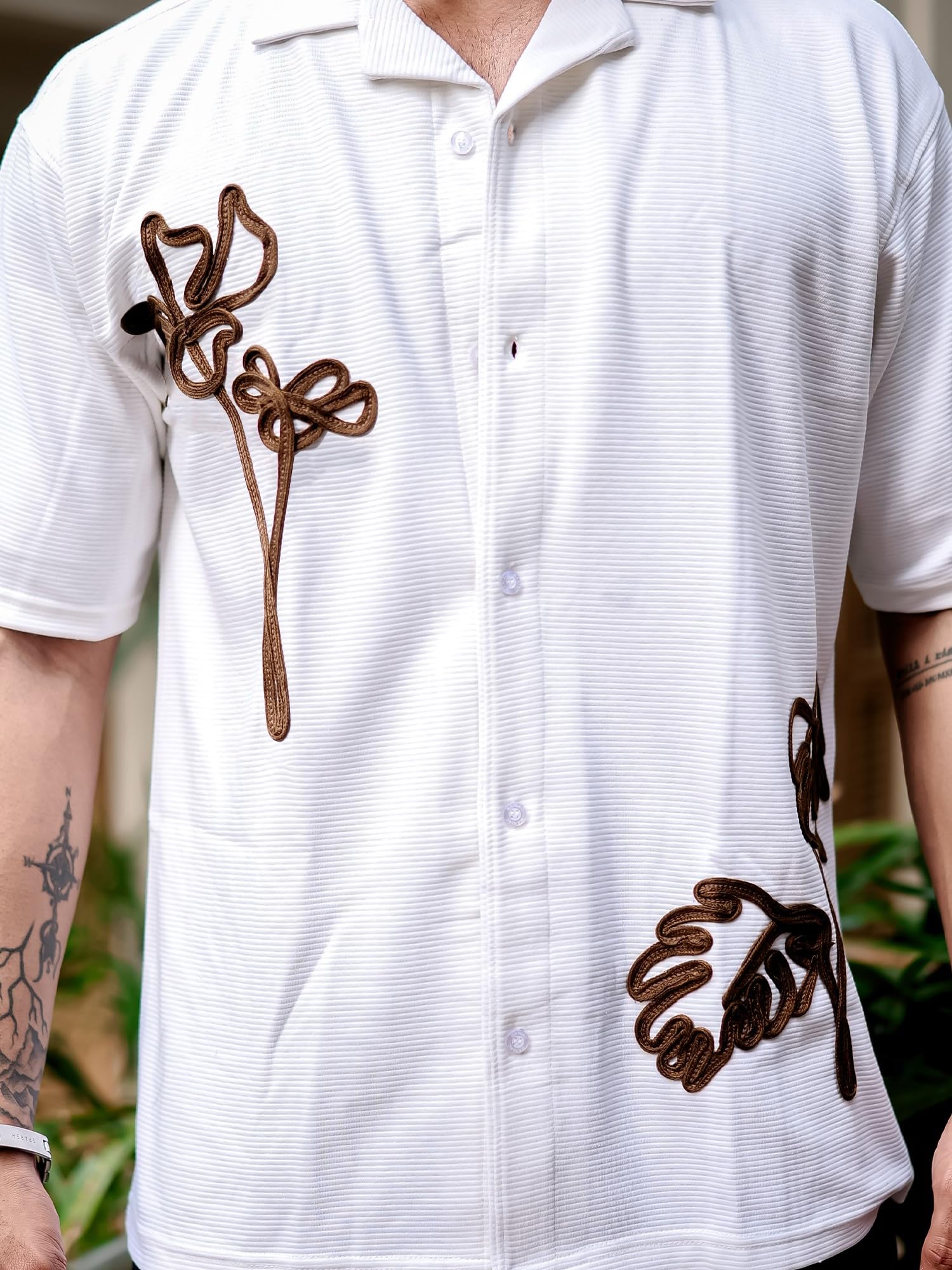 Maniac||Mens||Embroidery||Halfsleeve||Half||White||Cotton||Shirt - Image 5