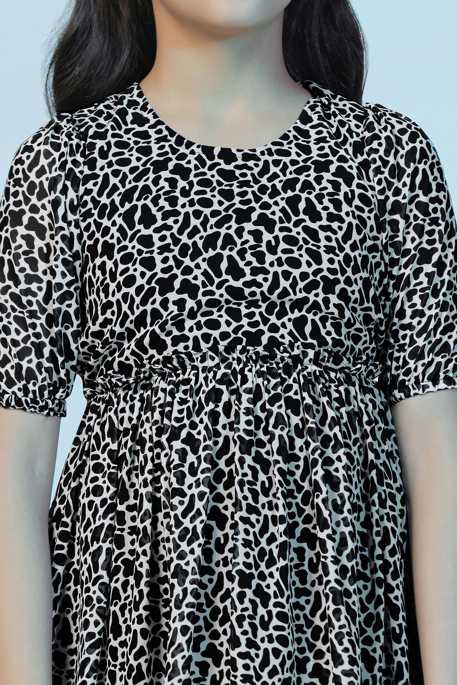 Fashion Dream Girl's Printed Above Knee Length Dresses(FDGFRK00349 BLK 28_Black_7-8Yrs) - Image 4