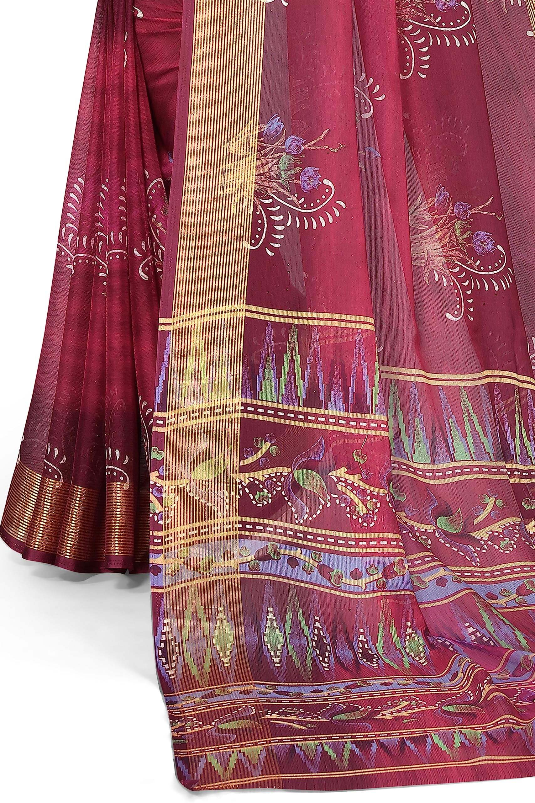 MIRCHI FASHION Women's Jacquard Chiffon Georgette Abstract Printed Saree with Blouse Piece (38784-Magenta, Muticolor) - Image 3