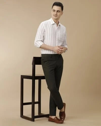 Linen Club Men's Pure Linen Pink Striped Contemporary Fit Full Sleeve Casual Shirt(Size-39)-LCSFST021A446 - Image 8