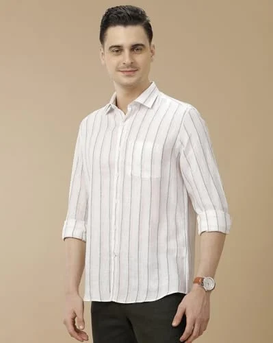 Linen Club Men's Pure Linen Pink Striped Contemporary Fit Full Sleeve Casual Shirt(Size-39)-LCSFST021A446 - Image 5