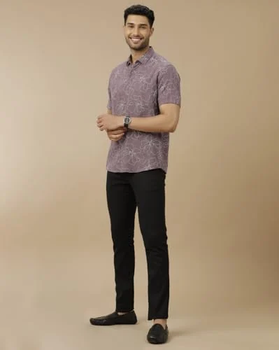 Linen Club Men's Pure Linen Purple Printed Contemporary Fit Half Sleeve Casual Shirt(Size-44)-LCSHSP670A555 - Image 6