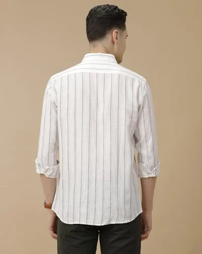 Linen Club Men's Pure Linen Pink Striped Contemporary Fit Full Sleeve Casual Shirt(Size-39)-LCSFST021A446 - Image 4