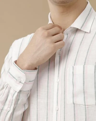 Linen Club Men's Pure Linen Pink Striped Contemporary Fit Full Sleeve Casual Shirt(Size-39)-LCSFST021A446 - Image 3