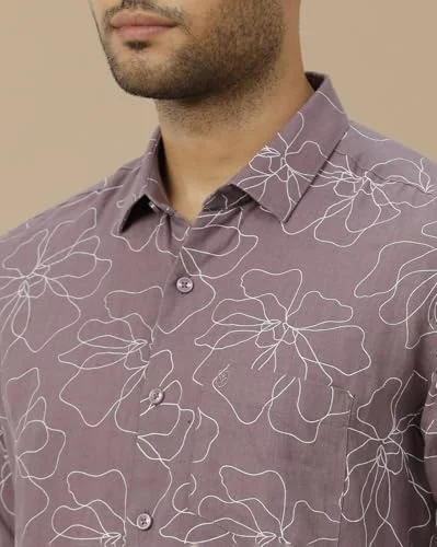 Linen Club Men's Pure Linen Purple Printed Contemporary Fit Half Sleeve Casual Shirt(Size-44)-LCSHSP670A555 - Image 5