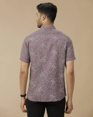 Linen Club Men's Pure Linen Purple Printed Contemporary Fit Half Sleeve Casual Shirt(Size-44)-LCSHSP670A555 - Image 3