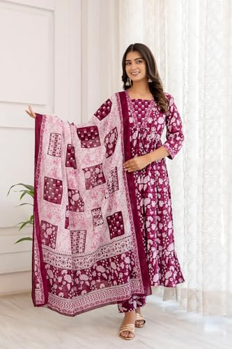 SHIENZY Cotton Blend Square Neck Kurta Set with Dupatta for Women | Women Kurta Sets with Dupatta (1609-1610) (IN, Alpha, L, Regular, Purple) - Image 7