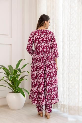 SHIENZY Cotton Blend Square Neck Kurta Set with Dupatta for Women | Women Kurta Sets with Dupatta (1609-1610) (IN, Alpha, L, Regular, Purple) - Image 5