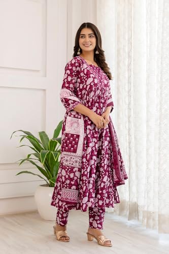 SHIENZY Cotton Blend Square Neck Kurta Set with Dupatta for Women | Women Kurta Sets with Dupatta (1609-1610) (IN, Alpha, L, Regular, Purple) - Image 6