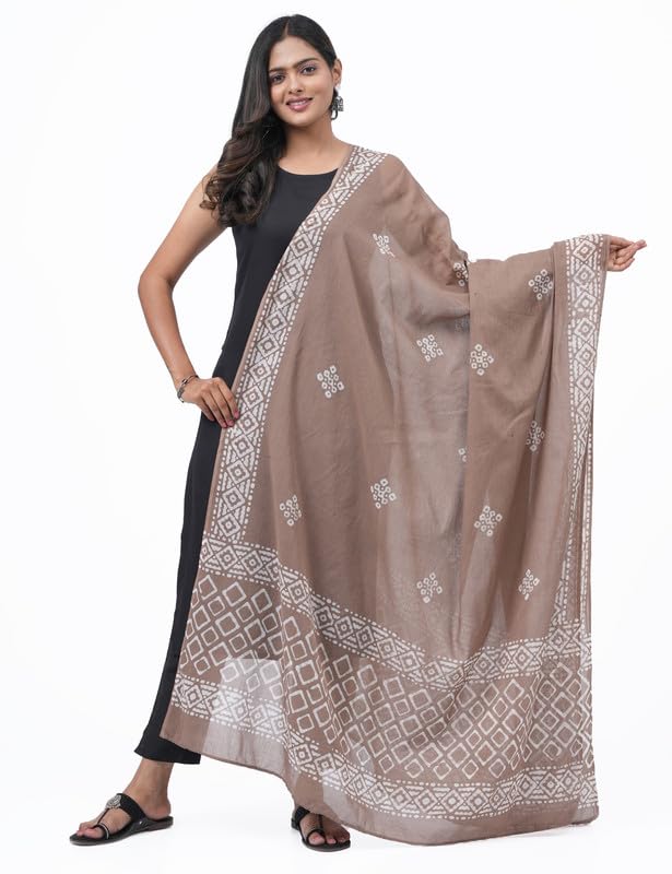 HELLA FASHIONS Women's Stylish 2.5 Meters Batik Pure Cotton Dupatta - Hand-Dyed with Traditional, Designer Dupatta, Chunni, Scarf for Womens & Girls (Brown) - Image 4