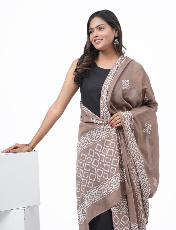 HELLA FASHIONS Women's Stylish 2.5 Meters Batik Pure Cotton Dupatta - Hand-Dyed with Traditional, Designer Dupatta, Chunni, Scarf for Womens & Girls (Brown) - Image 6