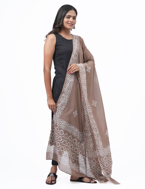 HELLA FASHIONS Women's Stylish 2.5 Meters Batik Pure Cotton Dupatta - Hand-Dyed with Traditional, Designer Dupatta, Chunni, Scarf for Womens & Girls (Brown) - Image 7