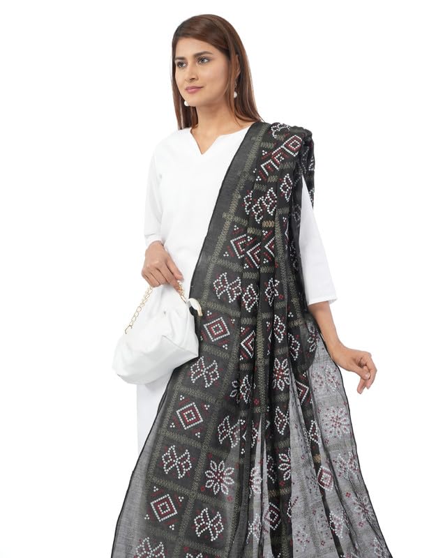 HELLA FASHIONS Women's Dupatta 2.5 Meters| Bandhani Gaji Silk Ghatchola Checks with Zari Borders| Heavy Bordered Designer Chunni| Ethnic Wear (Black) - Image 5