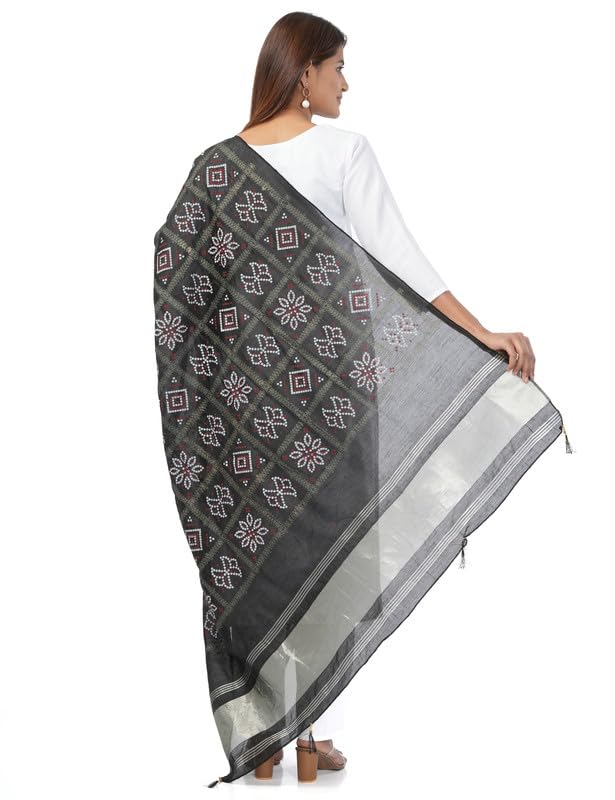 HELLA FASHIONS Women's Dupatta 2.5 Meters| Bandhani Gaji Silk Ghatchola Checks with Zari Borders| Heavy Bordered Designer Chunni| Ethnic Wear (Black) - Image 3