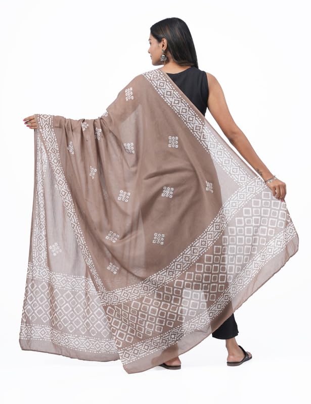 HELLA FASHIONS Women's Stylish 2.5 Meters Batik Pure Cotton Dupatta - Hand-Dyed with Traditional, Designer Dupatta, Chunni, Scarf for Womens & Girls (Brown) - Image 5
