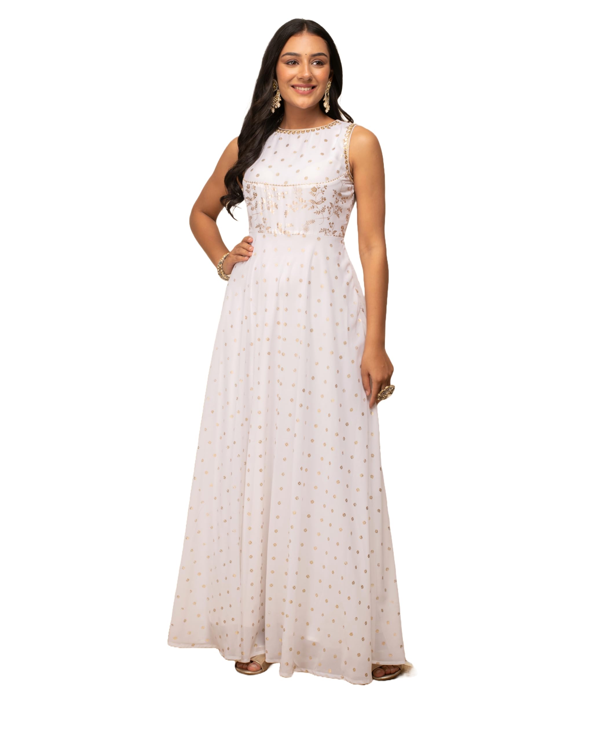 FIORRA Women's White Georgette Printed Gown with Dupatta SET0126 - Image 7