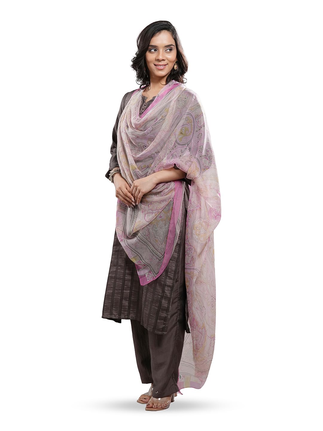 CrossKulture Dupatta for Women - 185 x 135 cm Chiffon Dupatta with Floral Print | Lightweight | Women Accessory