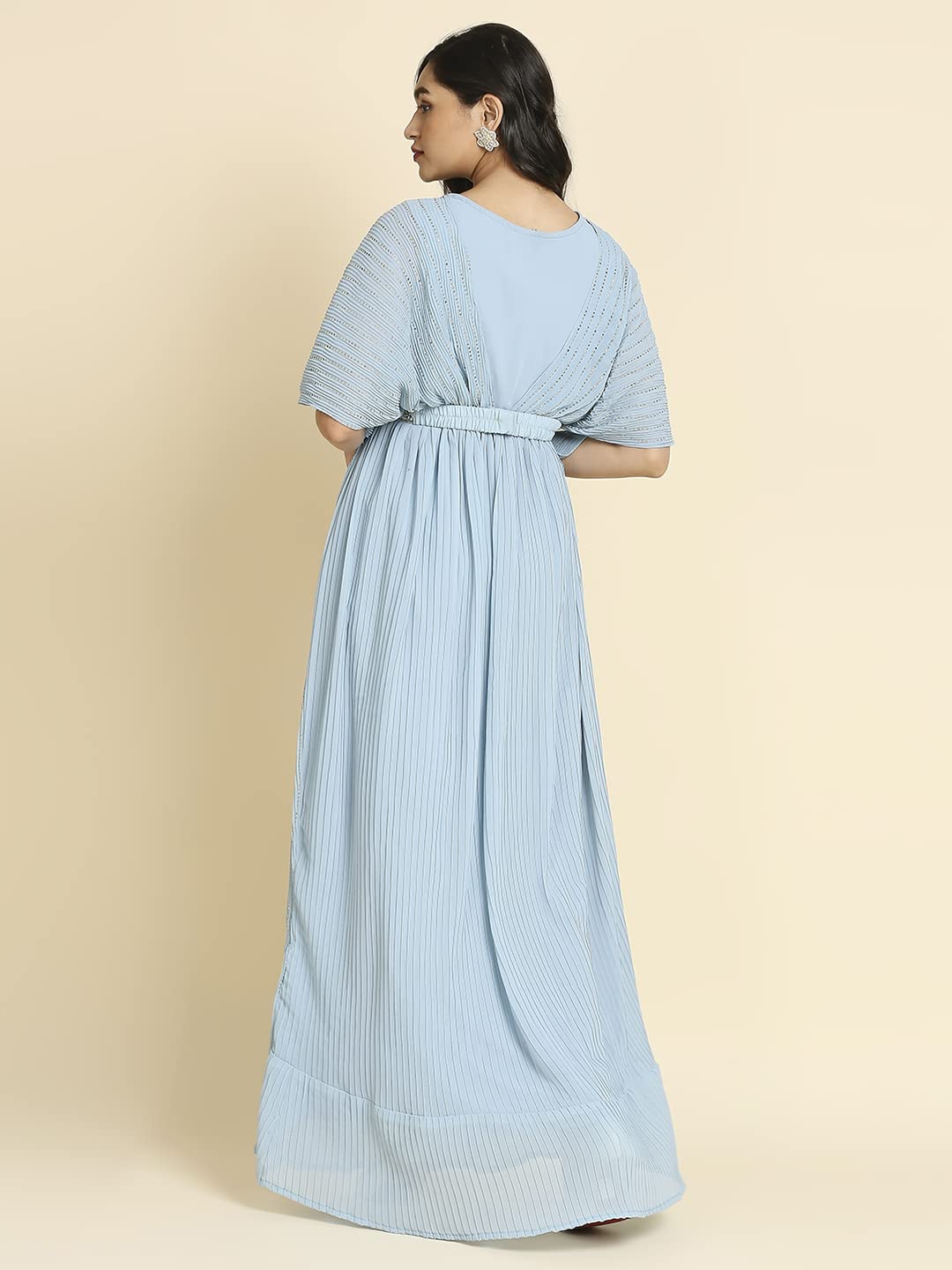 madhuram Women's Long Gown for Solid Georgette with Heavy Embroidery and Hand Work with Belt(2408) (in, Alpha, S, Regular, 1) Sky Blue - Image 8