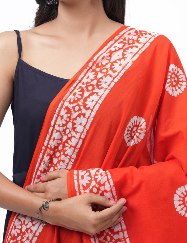 HELLA FASHIONS Women's Hand-Dyed Batik Pure Cotton Dupatta - 2.5 Meters | Heavy Bordered Designer chunni garba for Lehenga Kurtis| Ethnic Wear Casual Wear (Orange) - Image 5