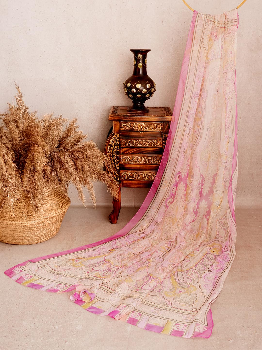 CrossKulture Dupatta for Women - 185 x 135 cm Chiffon Dupatta with Floral Print | Lightweight | Women Accessory - Image 4