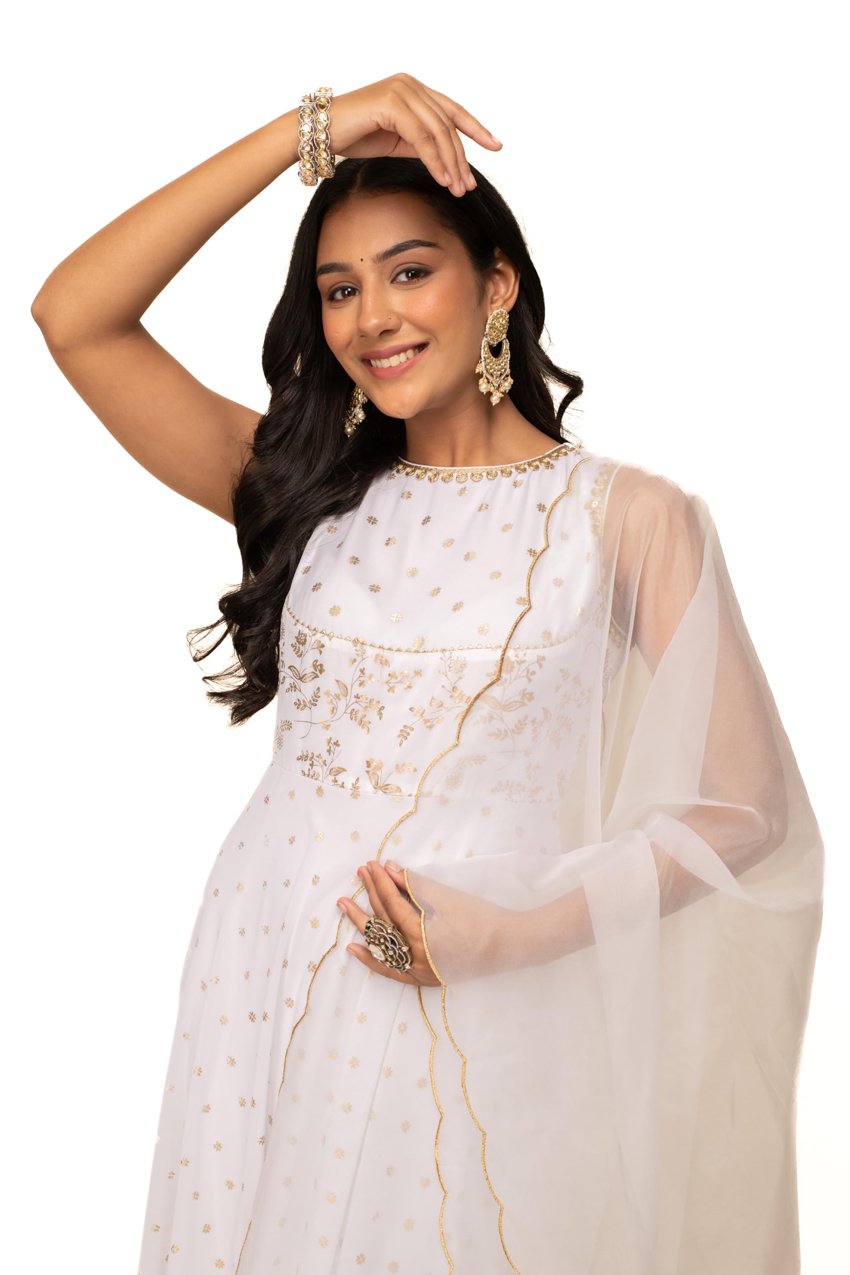 FIORRA Women's White Georgette Printed Gown with Dupatta SET0126 - Image 3