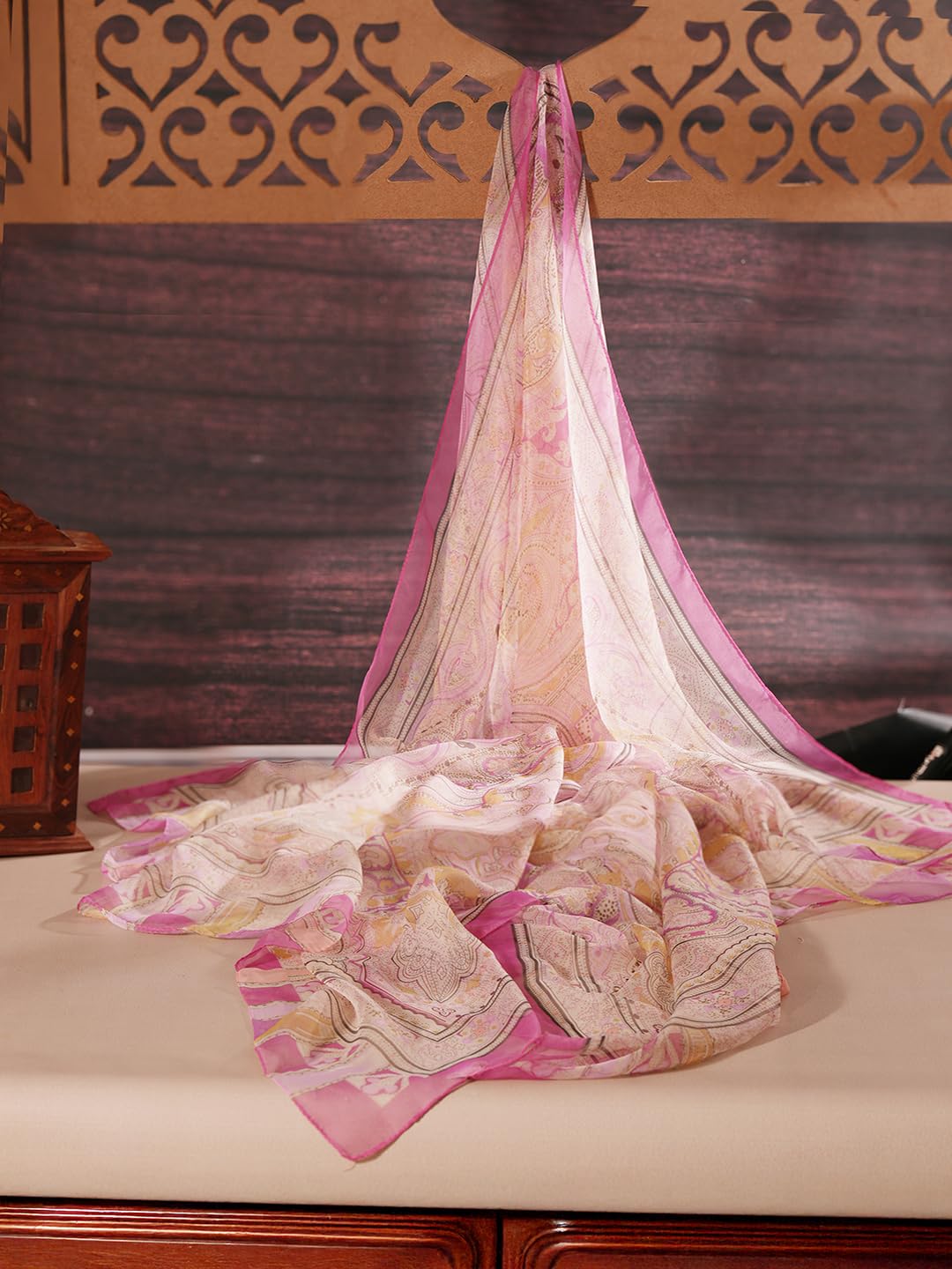 CrossKulture Dupatta for Women - 185 x 135 cm Chiffon Dupatta with Floral Print | Lightweight | Women Accessory - Image 3