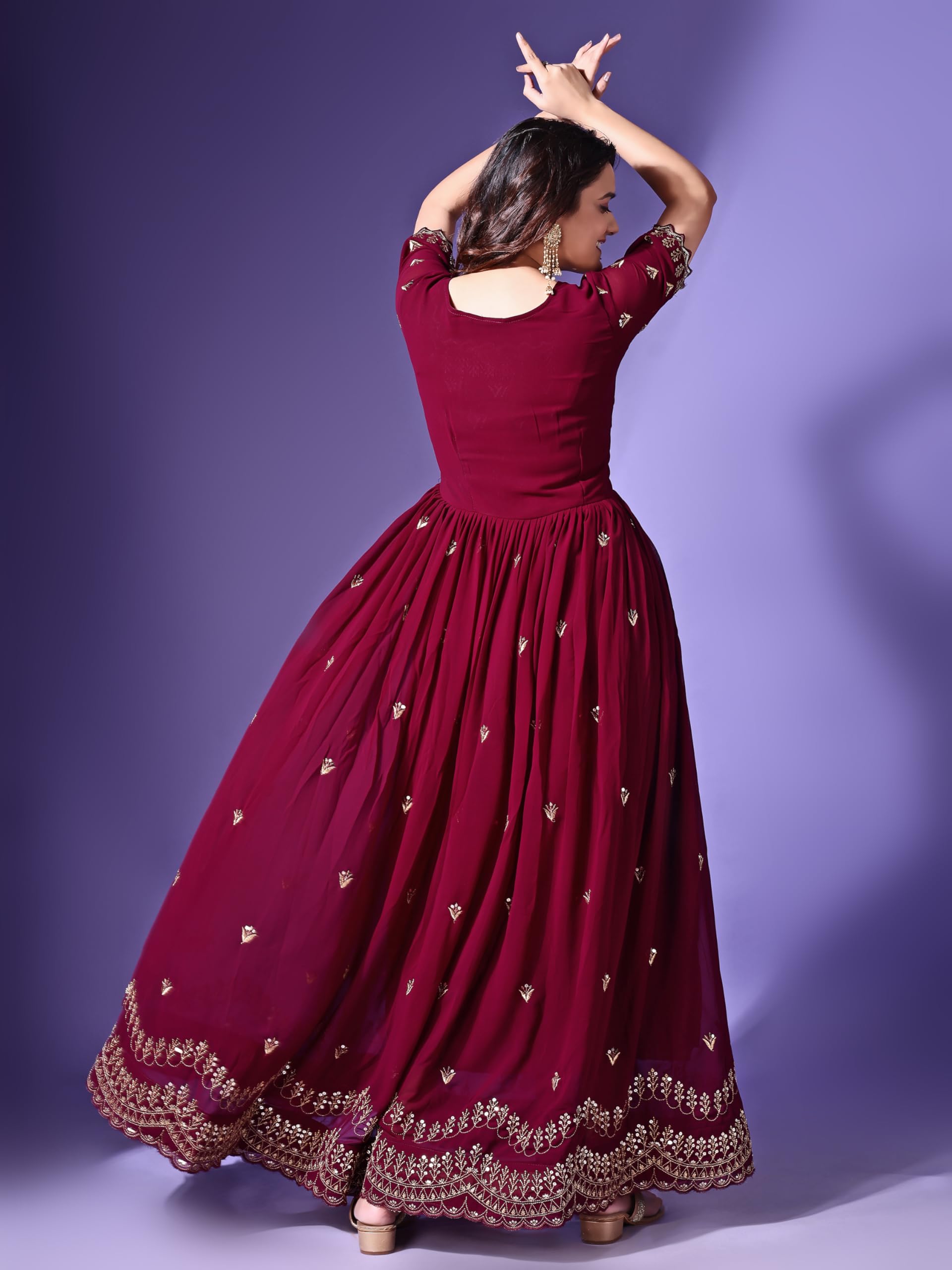 Fashion Basket Georgette Embroidered Long Gown for Women Maroon - Image 8