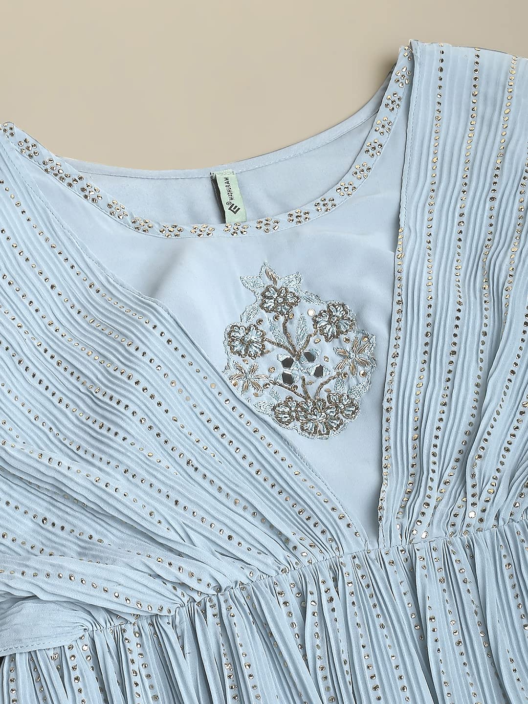 madhuram Women's Long Gown for Solid Georgette with Heavy Embroidery and Hand Work with Belt(2408) (in, Alpha, S, Regular, 1) Sky Blue - Image 3