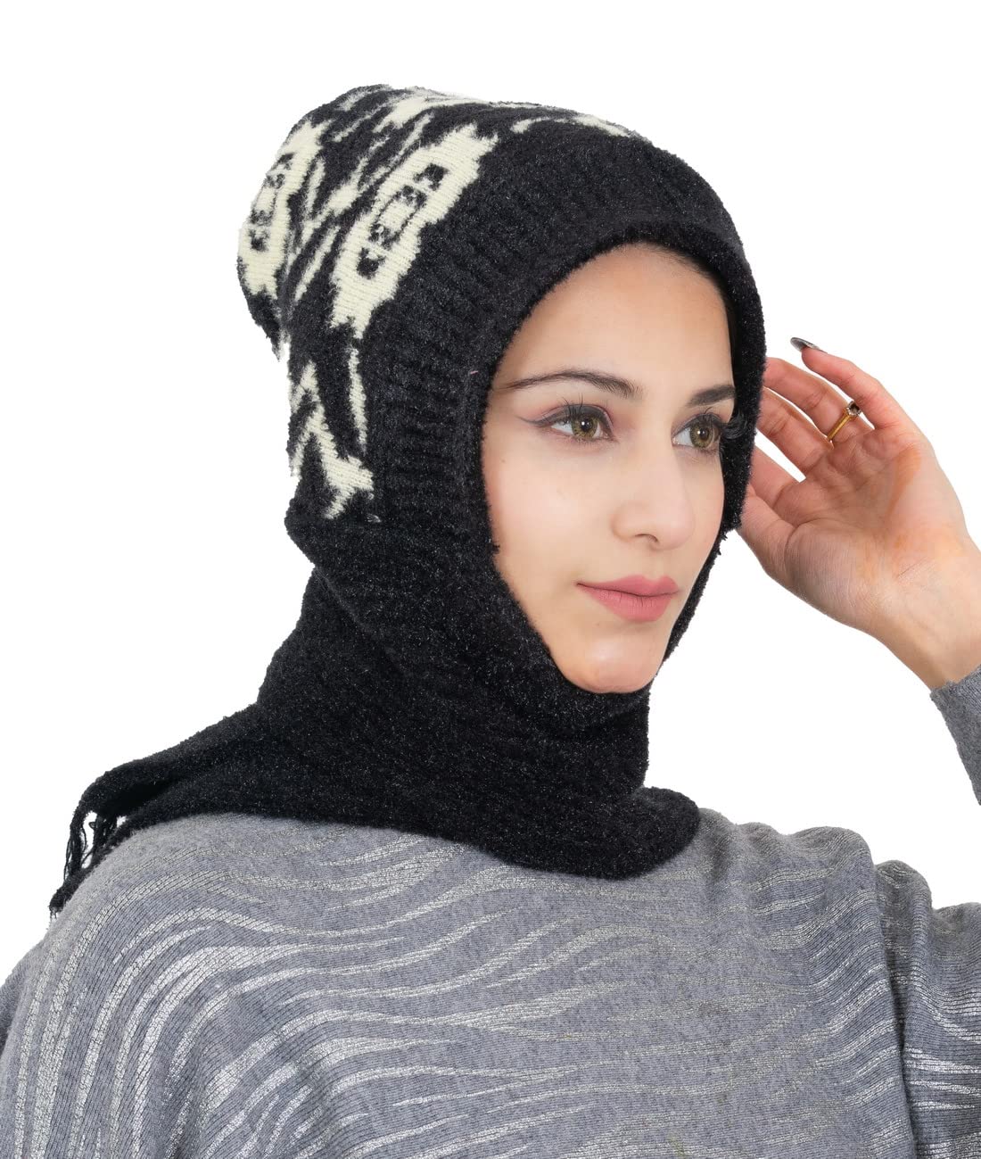 AMOLDO Female Wool Women's Beanie Hat (Muffler Cap_Black Design New, Free Size) - Image 5