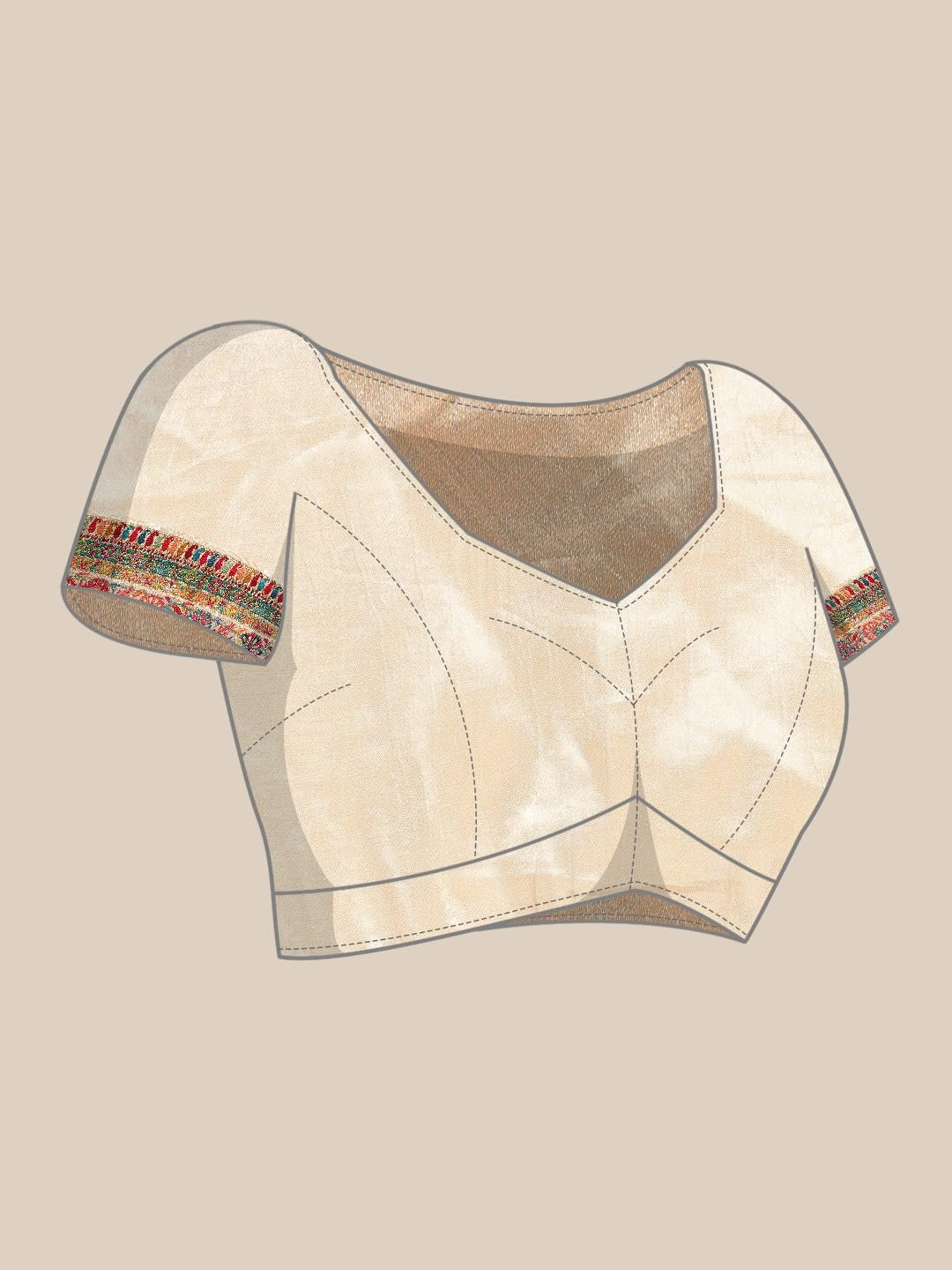 MOHEY Women's Cream Art Silk Embroidered|Thread Work Saree (Cream) - Image 3