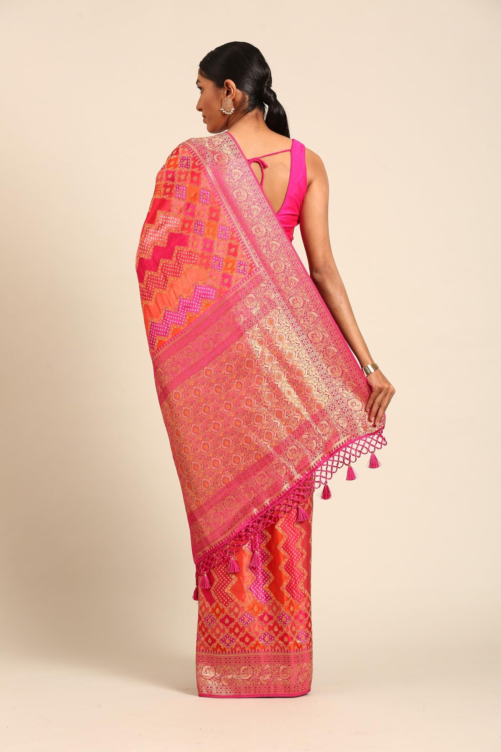 MOHEY Women's Rani Art Silk Embroidered Saree (Rani) - Image 4