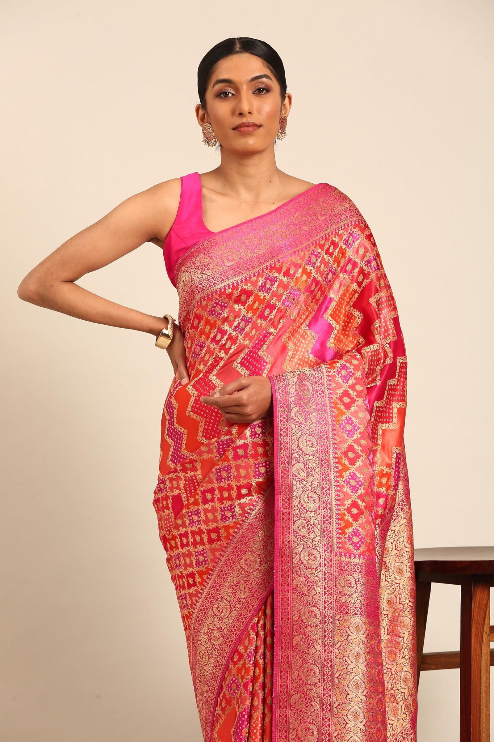 MOHEY Women's Rani Art Silk Embroidered Saree (Rani) - Image 5