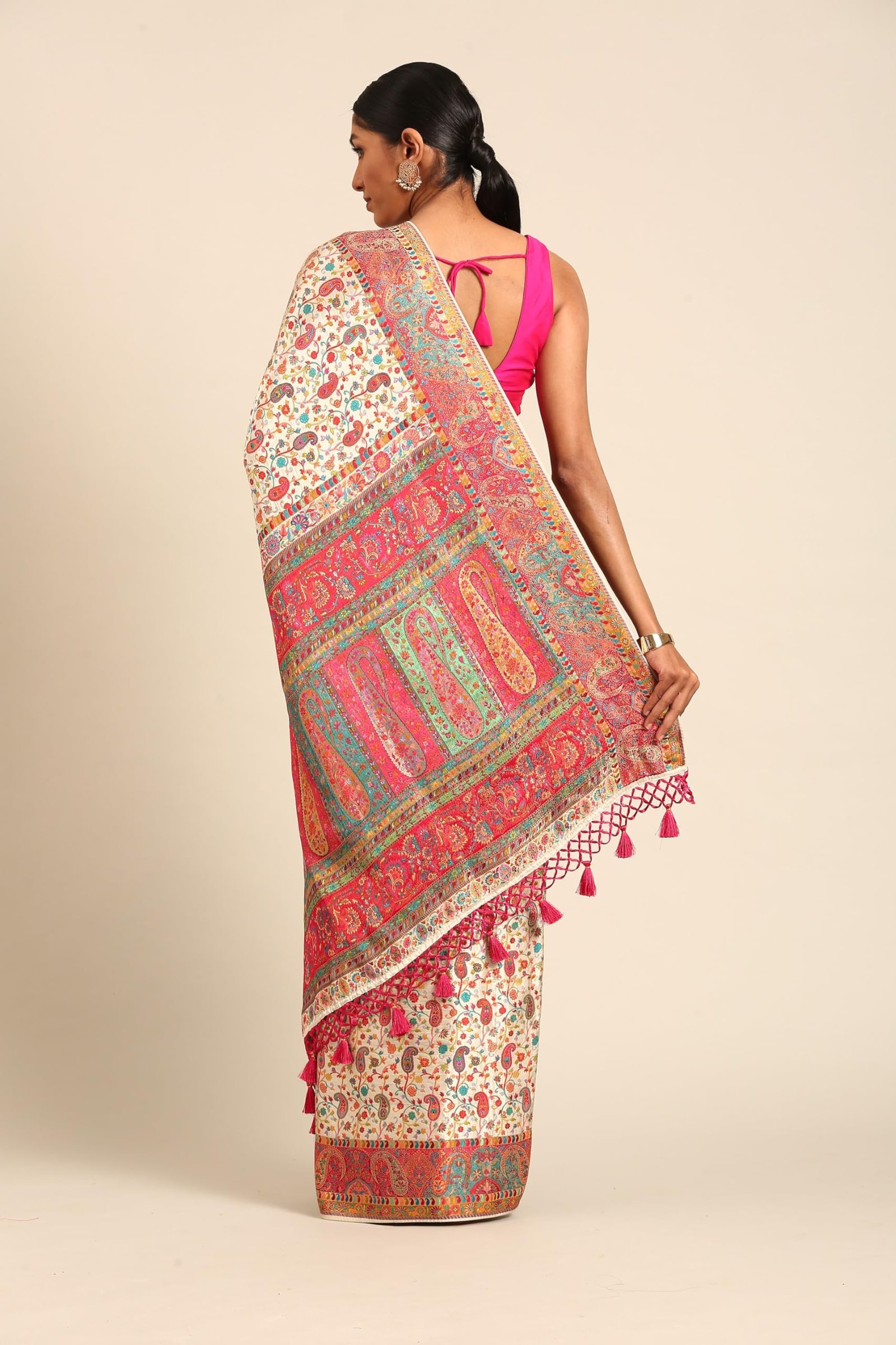 MOHEY Women's Cream Art Silk Embroidered|Thread Work Saree (Cream) - Image 4